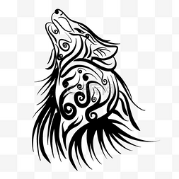 黑白螺旋图片_黑色螺旋花纹装饰艺术狼纹身图
