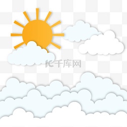 全景天空素材图片_剪纸风格夏日太阳云朵