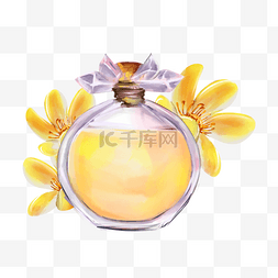 香水瓶水彩风格橙黄