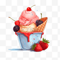 雪糕草莓图片_手绘夏日草莓樱桃雪糕杯