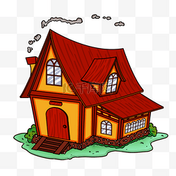 卡通红色房屋图片_卡通风格冒烟棕红色房屋黄色房体