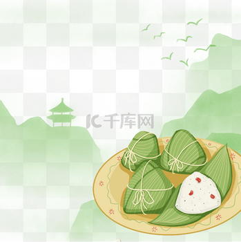 绿色端午水墨粽子边框