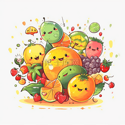 夏日扁平有趣水果集合