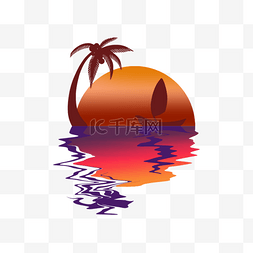 沙滩椰树背景图片_海洋日落倒影复古风格