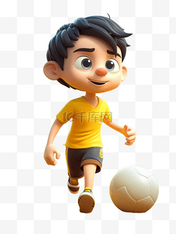 体育图片_3D立体卡通运动体育男孩踢足球