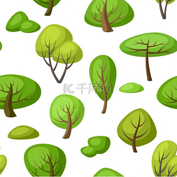 绿色的树木图案图片_春季或夏季无缝图案搭配风格化的