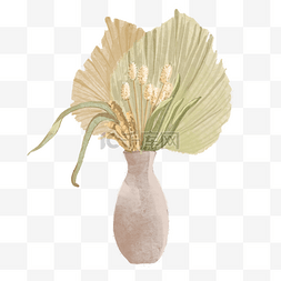 水彩装在花瓶里的干棕榈叶
