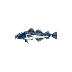 鳕鱼淡水游戏鱼孤立的单色图标矢
