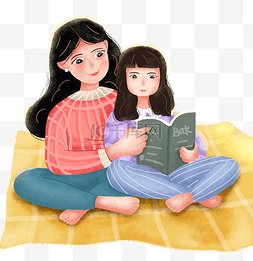 母女温馨图片_母亲节温馨母女看书阅读