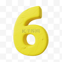 6立体图片_3D立体黏土质感黄色数字6
