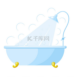 背景浴室图片_带淋浴的浴缸的矢量插图。