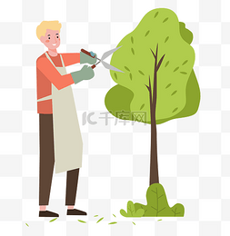扁平园艺师修剪树木