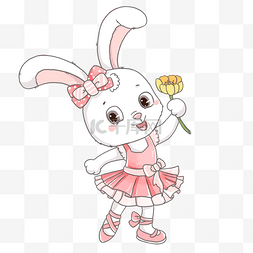 彩色动物矢量图标图片_卡通画跳芭蕾舞小白兔