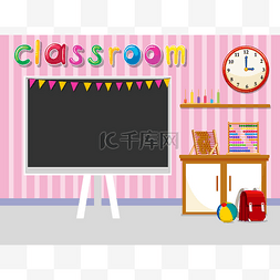 手绘教室图片_有黑板的空教室