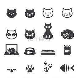 猫卡通黑色图片_猫图标集