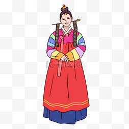 女士时尚卡通图片_女士传统红色裙子韩国传统婚礼人