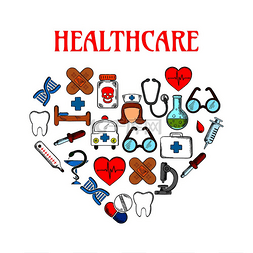 心药物治疗图片_医疗和保健设备图标以心的形式。