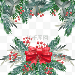 树叶矢量图图片_圣诞节一品红花卉蝴蝶结