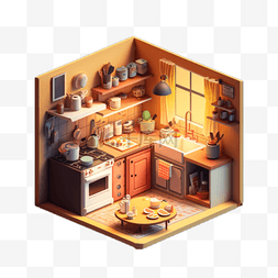 厨房场景图片_微观3D场景厨房家居