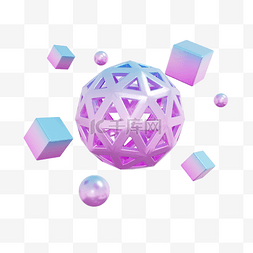 彩色圆球素材图片_3DC4D立体幻彩渐变方形圆球几何装