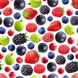 草莓蓝莓树莓图片_逼真的浆果无缝图案逼真的浆果无