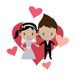 结婚图片_可爱的新郎和新娘可爱的婚姻卡通