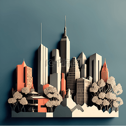 城市剪纸风格图片_剪纸风格装饰城市建筑