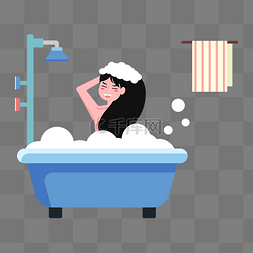 洗澡泡澡图片_洗澡沐浴洗护用品人物洗澡女孩