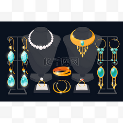 珠宝店图片_珠宝店橱窗矢量概念。耳环和项链