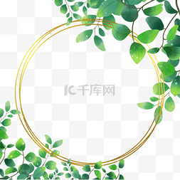 绿色树叶圆环金箔叶子边框