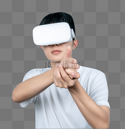 vr现实图片_青年男子戴VR眼镜体验虚拟现实游