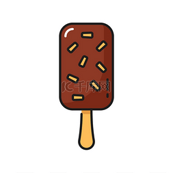 涂层巧克力图片_焦糖覆盖的棒上巧克力冰淇淋洒上