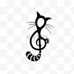 音乐创意图片_乐符变形猫咪线条