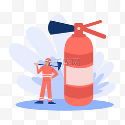 安全灭火器拿消防斧的消防员插画