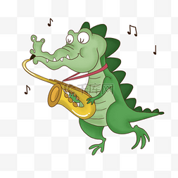 可爱的吹斯克斯风的鳄鱼动物音乐