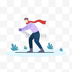 运动图片_滑雪运动的男人扁平风格插画
