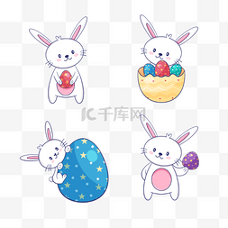 彩蛋组合图片_卡通活泼复活节可爱兔子