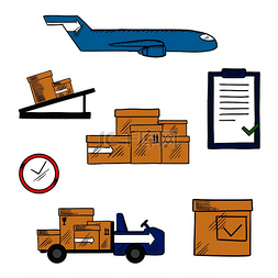 航运飞机图片_空运、运输和航运图标，包括货运