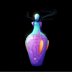 的水晶瓶图片_带有风能的卡通药剂瓶矢量紫色的