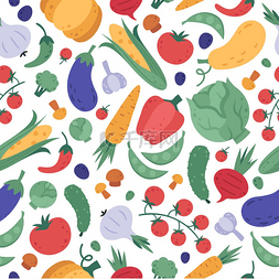 蔬菜无缝图案涂鸦素食主义者彩色