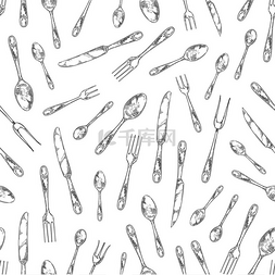 餐具刀和叉图片_叉和刀手绘图案白色背景的银器餐