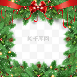 圣诞花环边框图片_可爱红色蝴蝶结圣诞冬青边框
