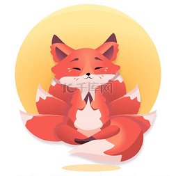 japan图片_fox vector logo art 9 sun moon fly dark night