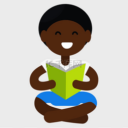 快乐的非洲男孩阅读打开的绿皮书