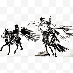骑马的蒙古汉子水墨