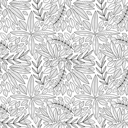 无缝植物图片_矢量图的花卉装饰与叶子，手绘，