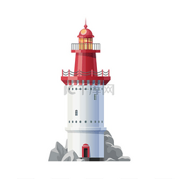 建筑沿海图片_复古的海上灯塔建筑标志航海灯塔