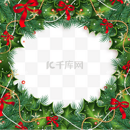 新年透明框图片_创意红色丝带圣诞冬青边框