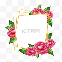 笔水画图片_山茶花水彩花卉金线质感边框