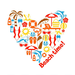 度假插图图片_与夏季和海滩物件搭配印花风格化